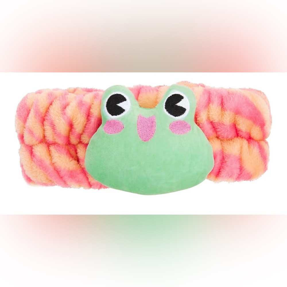 Plush Frog Spa Headband in Pink & Green - Soft Stretch Hair Wrap